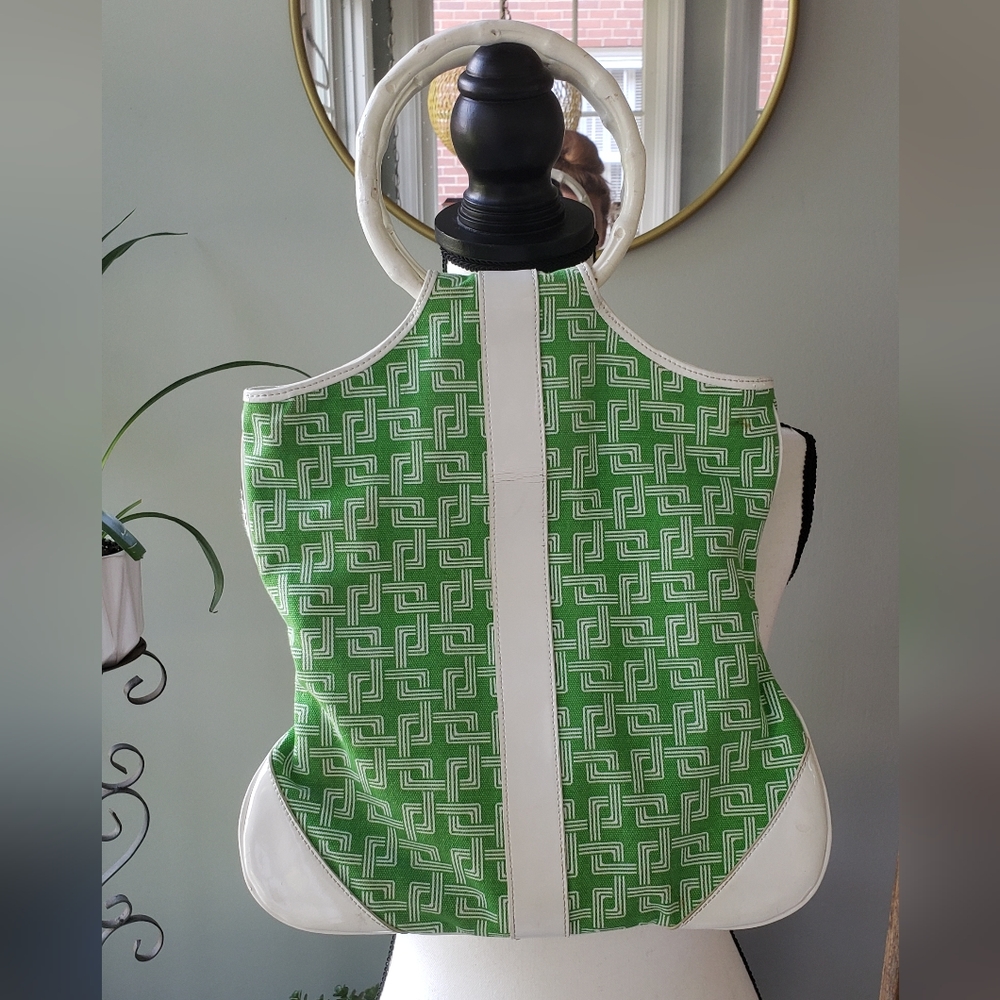 Pa-Tou-Tou No. 22 Green White Geometric Print Purse Handbag